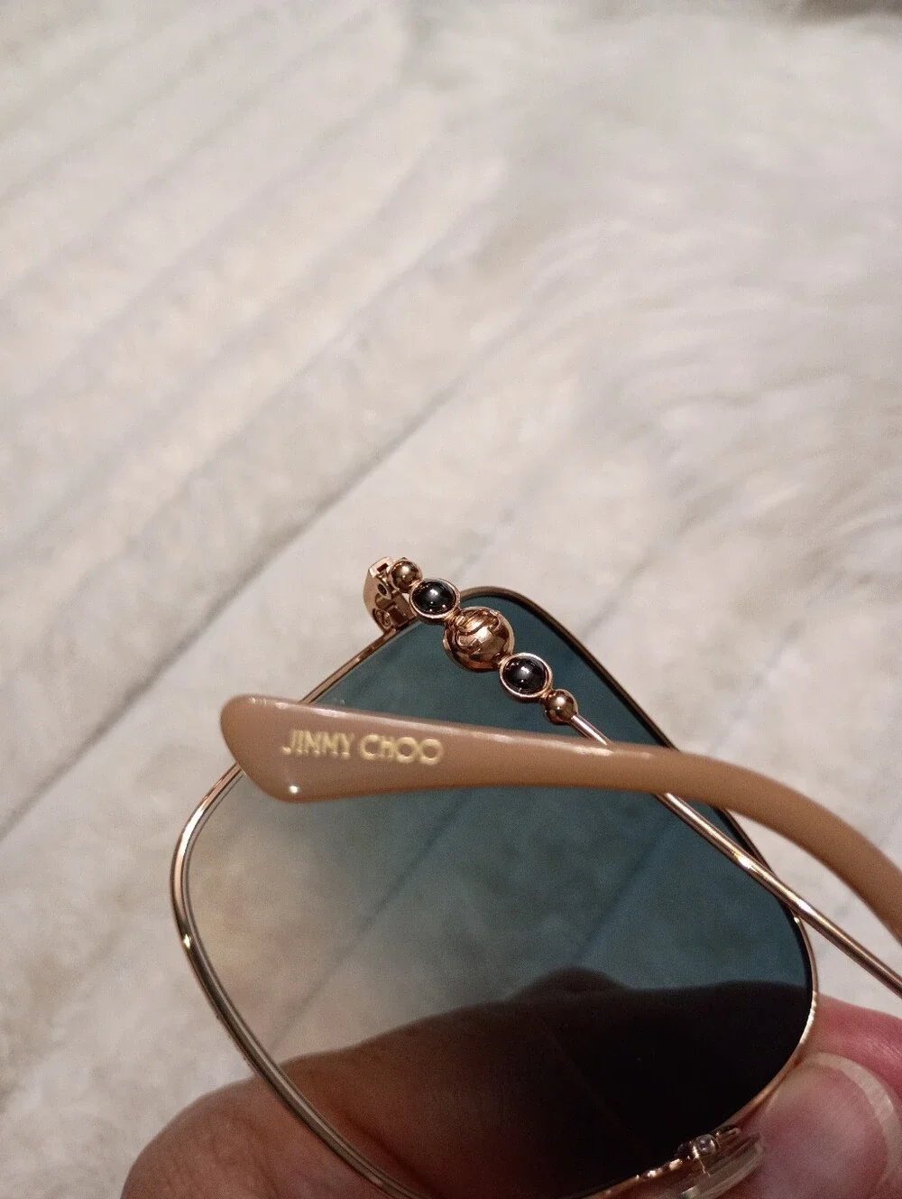 Jimmy Choo Hester Gold Frame Sunglasses with Blue Gradient Lenses & JC Hard Case